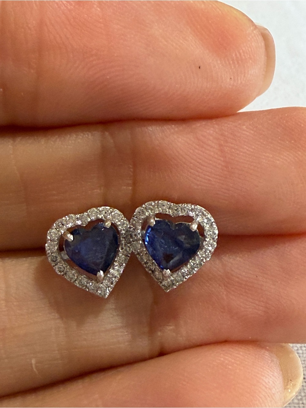 NEW 14K White Gold Natural Sapphire Diamond Heart Halo Earrings w/ Certificate - Picture 11 of 13
